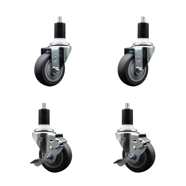 Service Caster 3.5'' Thermoplastic Rubber Wheel Swivel 1-1/2'' Expanding Stem Caster Set 2 Brakes, 4PK SCC-EX20S3514-TPRB-2-TLB-2-112 - main